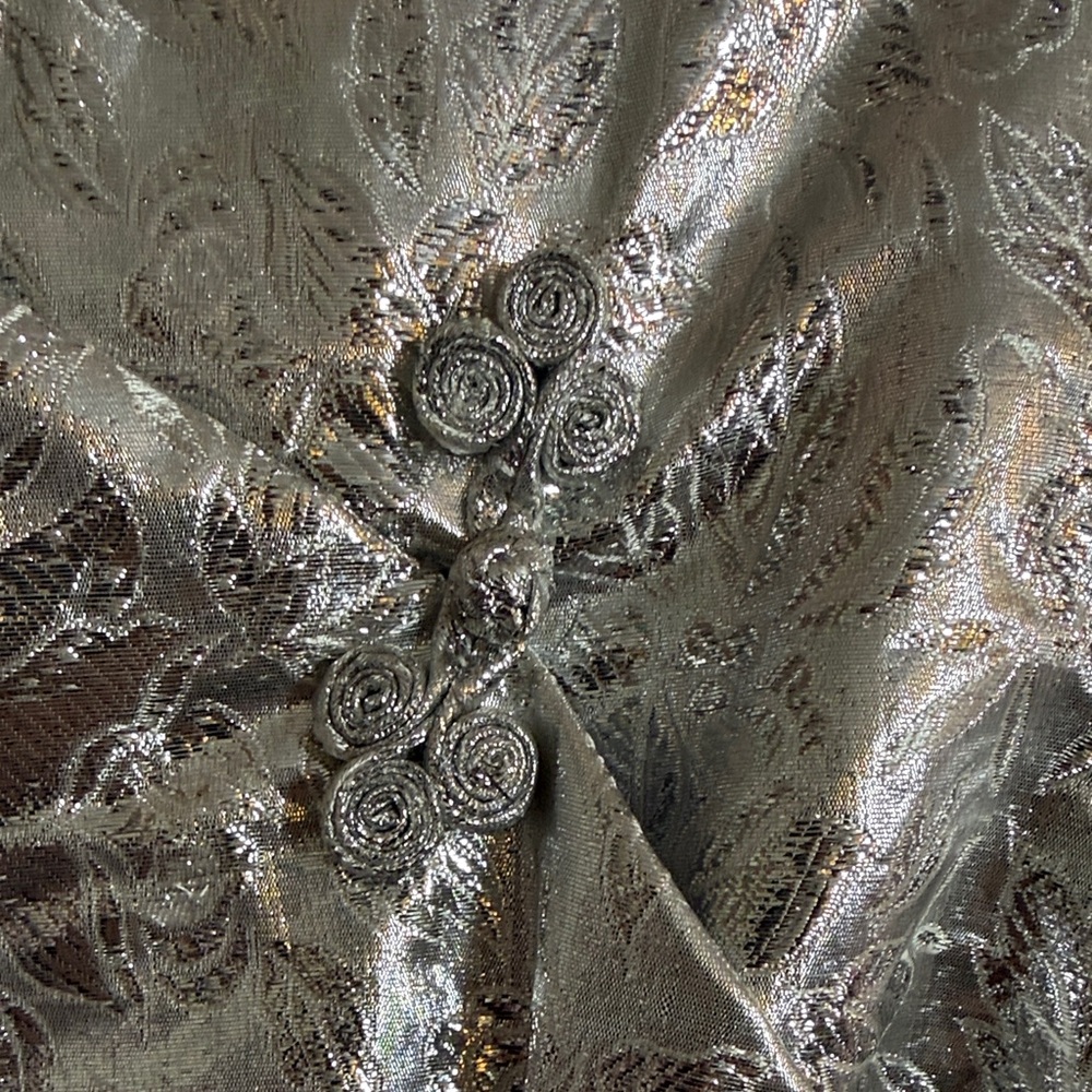 Vintage Metallic Silver Cheongsam-Style Women's Dress - Picture 8 of 15
